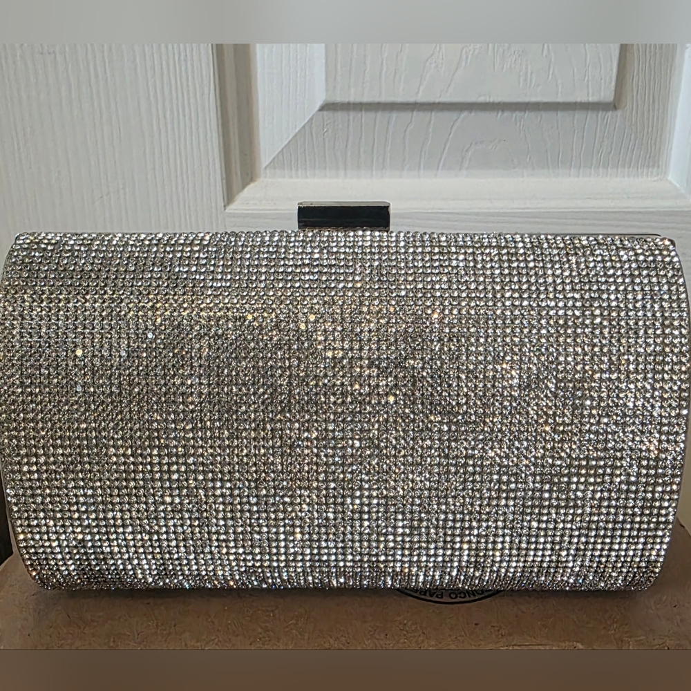 INC International Concepts Silver Crystal Embellished Clutch